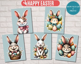 Printable Easter Greeting Cards, 5 beautiful designs - 4.25x5.5 inc,Instant Download