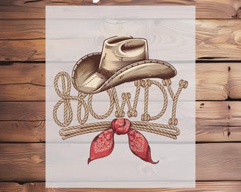 Western Howdy Graphic DTF Transfer,Retro Rodeo Cowboy Hat Design for Country Style Shirts,Rodeo Vibes Design Ready to Press