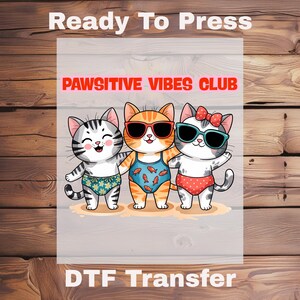 Cats Dtf Transfer,Ready To Press,Iron On Decal,Animal Dtf Print,Cats Lovers,Summer Shirt Dtf,Summer Tshirt Dtf,Hello Summer,Cat Shirt Dtf