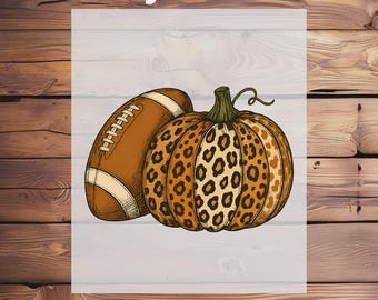 Football Pumpkin Leopard Print Shirt DTF Transfer,Fall Game Day Tee Ready To Press Iron On