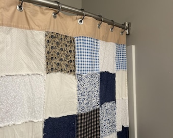 Patchwork Fabric Shower Curtain with 12 Hooks