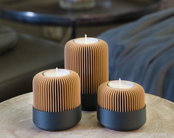 Stylish candle holder as elegant dining table decoration in a set of 3 for cozy hours Art Deco
