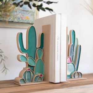 Bookend cacti succulents bookworm gift idea book holder bookshelf organization image 1