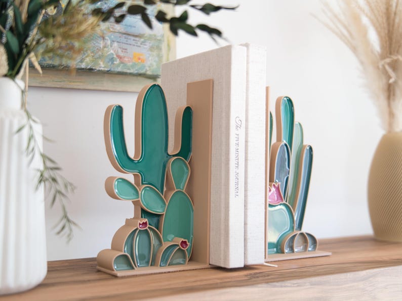 Bookend cacti succulents bookworm gift idea book holder bookshelf organization image 1