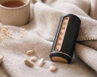 Pillenbox Wochenorganizer mit Holzfurnier 7 Tage Aufbewahrung