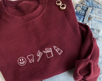 Sudadera Gemma con iconos lindos dentales bordados, idea de regalo para estudiantes de odontología, diente bordado con especialista dental, regalo para dentista