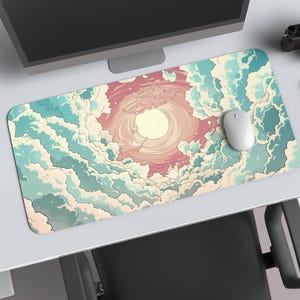 Kawaii Clouds Desk Mat - Anime Desk Mat, Large Gaming Mouse Pad, Cute Desk Pad, Desk Accessories, Aesthetic Blue Clouds