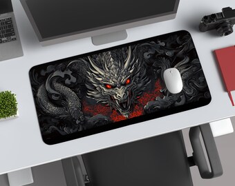 Gothic Dragon Desk Mat: Medieval Decor, Anti-Slip Mousepad