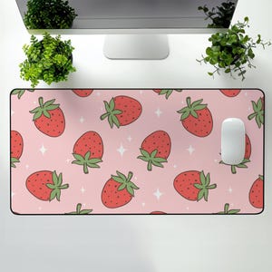 Strawberry Desk Mat - Cottagecore Desk Pad, Retro Desk Mats, Desk Gift, Gaming Mouse Pad, Computer Accessories