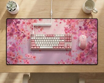 Sakura Blossom Schreibtischmatte, Pink Cherry Blossom Gaming Maus Pad
