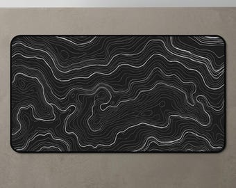 Monokrom topografisk skrivbordsmatta | Minimalistisk abstrakt kontorsmatta XXL