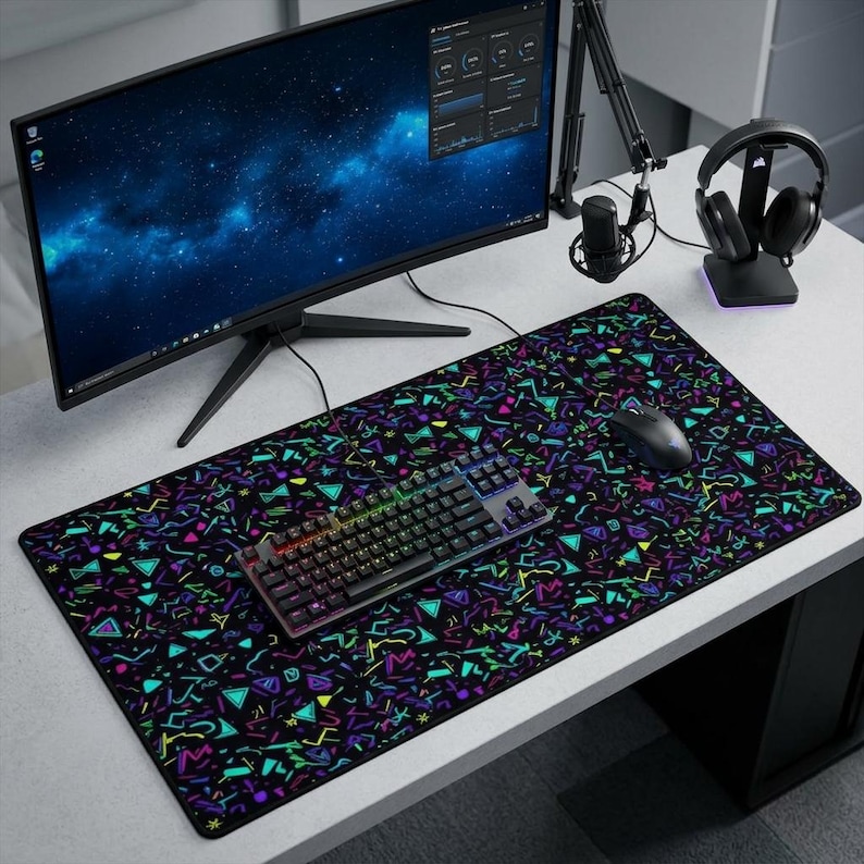 Retro Arcade Desk Mat | Vaporwave Neon Gaming Pad | 90s Dreamcore XL Mousepad image 2