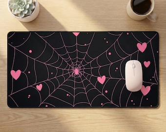 Spiderweb Hearts Desk Mat – Kawaii Gothic Computer Mouse Pad