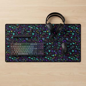 Retro Arcade Desk Mat | Vaporwave Neon Gaming Pad | 90s Dreamcore XL Mousepad image 1