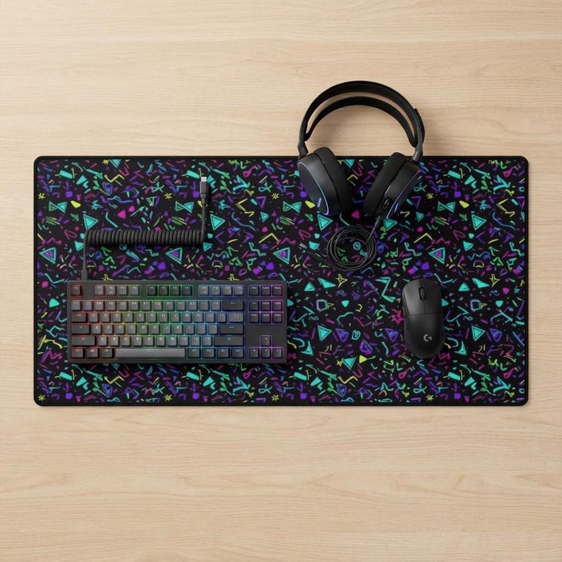 Retro Arcade Desk Mat | Vaporwave Neon Gaming Pad | 90s Dreamcore XL Mousepad image 1
