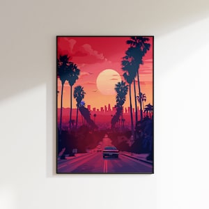Travel Poster Wall Art Print - Los Angeles Travel Poster, Retro LA City Print, Trendy Wall Art, Digital Prints, Dorm Room Decor, California