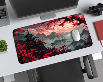 Japanese Full Moon Desk Mat – Riverside Pagoda Extra Large Mousepad