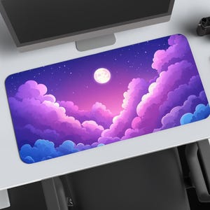 Kawaii Desk Mat - Anime Mouse Pad with Cute Clouds, Pastel Pink Cute Desk Accessories, XL Gaming Mousepad, Anime Gifts for Gamers