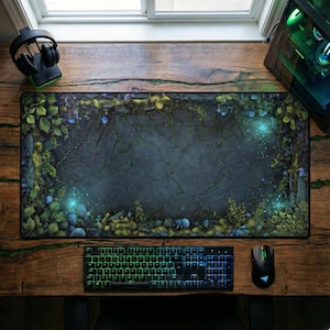 Mystic Grove Desk Mat, Glowing Forest Ruins Keyboard Pad