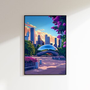 Travel Poster Wall Art Print - Chicago Skyline Travel Poster Wall Art Print, Chicago Illinois Vintage Housewarming Travel Gift, Retro Chicag
