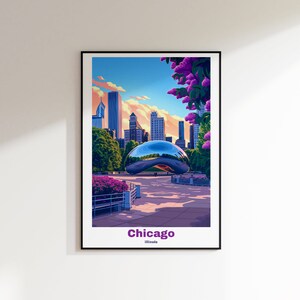 Impressão de arte de parede de pôster de viagem - Arte de parede de Chicago, Impressão de arte de Chicago, Decoração de parede de Chicago, Pôster de viagem de Chicago emoldurado, Chicago Vintage, Chica
