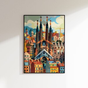 Travel Poster Wall Art Print - Barcelona travel print - Spain, Sagrada Familia poster, Travel prints, Birthday gift, Wedding present, Custom