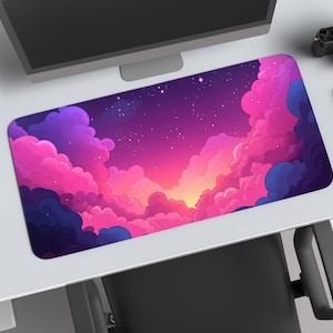 Cute Cloud Desk Mat - Kawaii Desk Accessories, Anime Mouse Pad with Cute Clouds, Pastel Pink Gaming Mouse Pad, XL Desk Mat, Anime Gifts