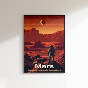 Travel Poster Wall Art Print - Retro Mars Travel Poster - Vintage NASA Space Art Print, Interplanetary Adventure Decor, Outer Space Wall Art