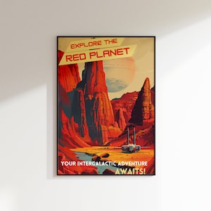 Travel Poster Wall Art Print - Vintage Mars Travel Poster - Retro Space Decor for Sci-Fi Lovers & Astronomy Enthusiasts - Outer Space Art Pr