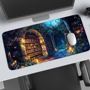 Enchanted Mystic Archive Desk Mat – Vintage Library Desk Mat, Witchy Mousepad XL, Dark Academia Desk Pad, Aesthetic Mouse Pad