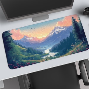 Mountain Sunset Desk Mat - Majestic Landscape Gaming Mouse Pad, Calming Office Decor, Large Nature Desk Pad, Scenic Mouse Pad