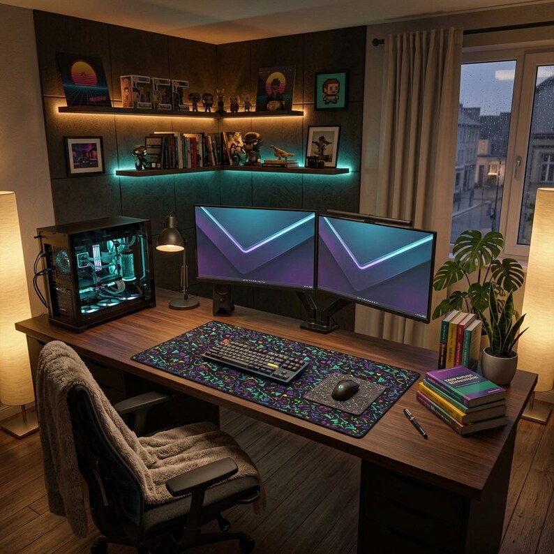 Retro Arcade Desk Mat | Vaporwave Neon Gaming Pad | 90s Dreamcore XL Mousepad image 4
