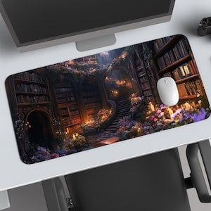 Enchanted Library Desk Mat – Mystic Archive Desk Pad, Witchy Mousepad XL, Dark Academia Desk Pad, Vintage Book Decor, Aesthetic Mouse Pad