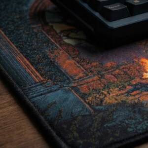 Gothic Ruins Gaming Desk Mat: Pixel Art Castle - Dark Academia Decor image 4