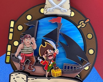 Pirate Birthday Cake Topper Pirate theme Party Decor Nautical Party Decor for Kids Pirates of the Caribbean Pirate Party Ship theme Party