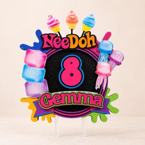 NeeDoh Cake Topper | Personalized Nee Doh Birthday Cake Topper | Sensory Toy Party Decor | Custom Age & Name Topper | Colorful Birthday Deco