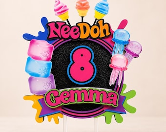 NeeDoh Cake Topper | Personalized Nee Doh Birthday Cake Topper | Sensory Toy Party Decor | Custom Age & Name Topper | Colorful Birthday Deco