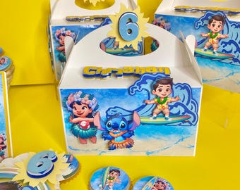 Lilo and Stitch Gable Boxes – 3D or Flat Favor Box Designs, Stitch Birthday Party Favors, Tropical Luau Treat Boxes, Aloha Party Supplies