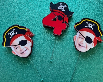 Pirate Theme Cupcake Toppers – 2D, 3D, or Photo – Set of 12 – Birthday Party Decor, Pirate Party Supplies