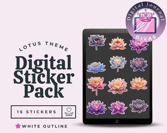 Digital Journal Divas Lotus Goodnotes Digital Stickers & PNGs With White Outline