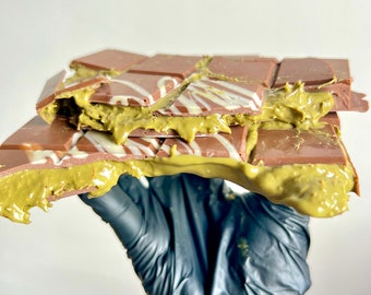 Large Kunafa Pistachio Milk Chocolate Bar - Inspired By The Viral Chocolate Bar - Pistachio Chocolate Slab