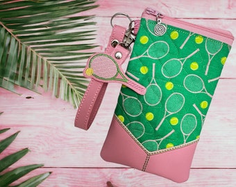 Tennis Lover Glasses Sunglasses Readers or XL Phone Case with Detachable Key Fob and Wristlet Strap Padded and Quilted