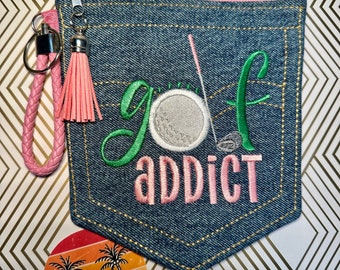 Golf Addict Denim Jeans Pocket Zipper Pouch