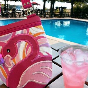 Flamingo Crossbody Bag Zipper Pouch Fully Lined and Expertly Appliquéd zdjęcie 4
