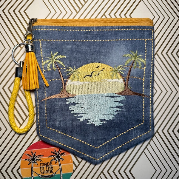 Island Sunset Retro Beach Denim Jeans Pocket Pouch