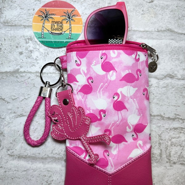 Flamingo Glasses Sunglasses Readers Case with Detachable Flamingo Fob and Braided Strap