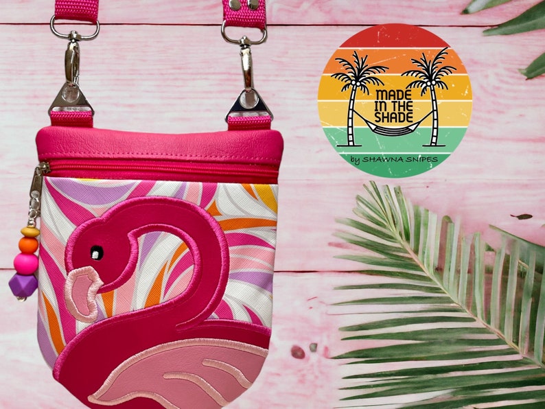 Flamingo Crossbody Bag Zipper Pouch Fully Lined and Expertly Appliquéd zdjęcie 2