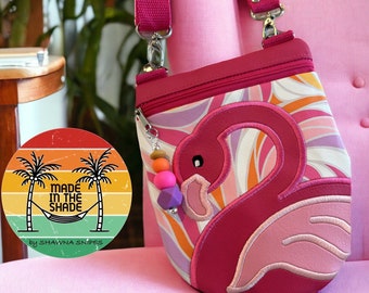 Flamingo Crossbody Bag Zipper Pouch Fully Lined and  Expertly Appliquéd