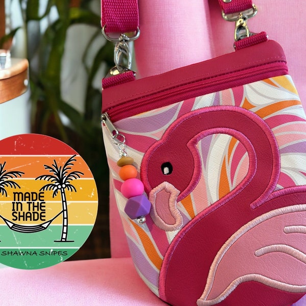 Flamingo Crossbody Bag Zipper Pouch Fully Lined and  Expertly Appliquéd