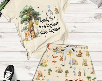 Disney Winnie de Pooh-pyjama, kort, Pooh Bear & Friends-T-shirt, Disneyland-gezinsuitje, retro cartoon bruidsmeisje